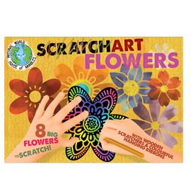 House of Marbles Scratch Art Flowers for Kids That Love DIY Arts and Crafts Activities, with Wooden Stylus Tools and Hanging Ribbons, Scratching to Reveal Rainbow Patterned Lines