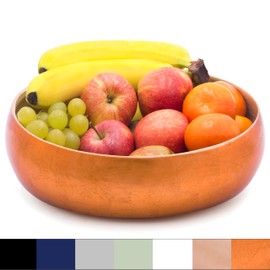 Dehaus® Large Bamboo Fruit Bowl - 30cm, Copper Gold Leaf - Wooden Salad Serving Bowl - Fruit Basket for Kitchen or Bread Basket - Table Centrepiece Decoration - Home & Kitchen Tableware Accessories