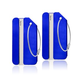 2Pack Blue Aluminum Luggage Tags, Luggage Tag Holders for Travel Luggage Baggage Identifier by Ovener