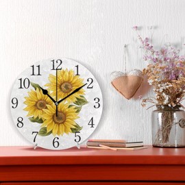 Mnsruu Sunflower Wall Clock Arabic Numerals Design Round Wall Clock for Living Room Bathroom Home Decor