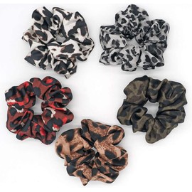Cheetah Hair Scrunchies 5pcs Big Large Fashion Chiffon Leopard-print Scrunchie Ponytail Holder Hair Elastic Hair Ties Hair Bands Animal-printed Pattern Scrunchy for Women Landy