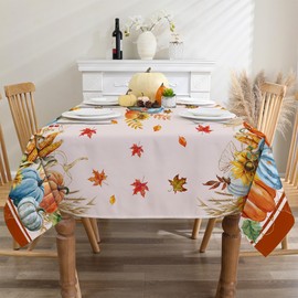 CUSUGBASO Thanksgiving Tablecloth 52x70 Inches, Pumpkin Thanksgiving Decorations for Home, Water Resistant Sunflower Thanksgiving Table Cloth Rectangle for Party, Home