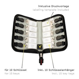 tee-uu KEYFRIEND Key Folder Black | Small | Compact | for up to 10 Keys | Fits in Glove Compartment | Labelling Templates for Labelling Field, black, Casual