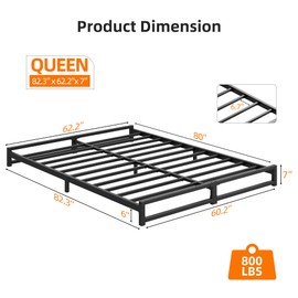 IDEALHOUSE 6 Inch Queen Size Bed Frame Heavy Duty Metal Platform Bed Frame with Steel Slat Support, Mattress Foundation, No Box Spring Needed, Noise Free, Black (Queen)