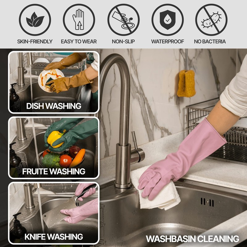 MAMISON 3 Pairs Colorful Reusable Waterproof Household Dishwashing Cleaning Rubber