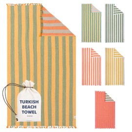 Cabana Striped Gauze Turkish Beach Towel - Large 36 x 69 | Quick Dry Beach Towel Blends Retro Style with Everyday Beach Comfort | Sand Free Design for a Clean, Carefree Day in The Sun (Yellow)