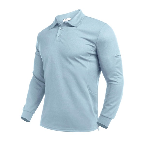 Deyeek - Polo de manga larga para hombre, secado rápido, UPF 50+, protección solar, golf, senderismo, casual, polo, Azul/claro, Large
