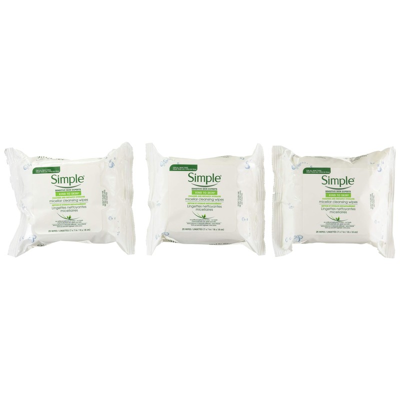 Simple Micellar Makeup Remover Wipes 25 Count (3 Pack)