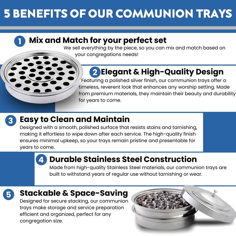Steadfast Selections (Cup Tray) Silver Premium Communion Trays for Churches