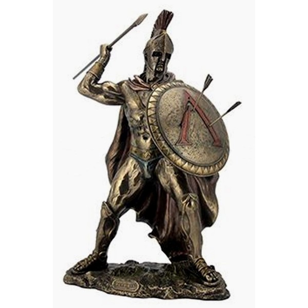 VERONESE Leonidas Spartan King with Spear and Shield Statue Sculpture Figure 12 3/4 Inch Tall