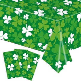 LeMarnia St. Patrick's Day Party Tablecloth, Green Shamrock Irish Theme Disposable Tablecloth, Lucky Shamrock Design Tablecloth