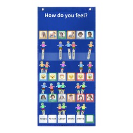 Boczif Emotions Feelings Pocket Chart, Express Your Feelings Classroom Chart with 24 Cards for Preschool Teachers, Daycare Decor, Social Emotional Learning Activities, Calm Down Corner Supplies(Blue)
