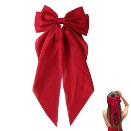 Big Satin Red Hair Bows for Women Simple And High End Bow Hair Accessories With Long Ribbon Soft Silky Red Bow, For Women Girls Wedding Birthday Party