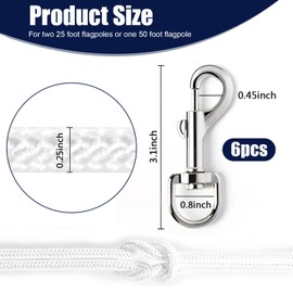 Fahnenmast Seil, 20M Fahnenseil mit 6 Stück Zink-Gold Universalhaken, Weiß Nylon Flaggenseil, Fahnenmast Zubehör für Garten, Heimseil, Zelt, Outdoor, Camping, Wäscheleine, Himmelsvorhang