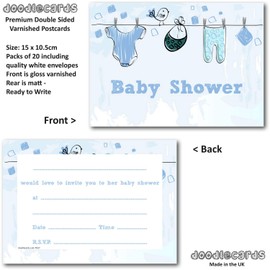 Doodlecards Baby Shower Invites Baby Clothes Blue Invitations Pack of 20 Postcards and Envelopes