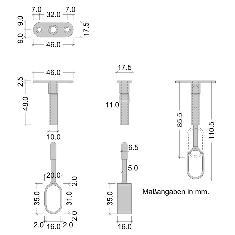 Gedotec Wardrobe Rail Centre Support for Ceiling Mounting Wardrobe Rail