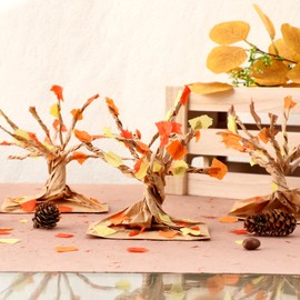 Motipuns 24 Pack DIY Fall Thankful Tree Craft Kit Make Your Own Thanksgiving Tree Hanging Ornament Paper Bag for Classroom Autumn Thankful Art Project Activity Thanksgiving Home Party 3D Decoration