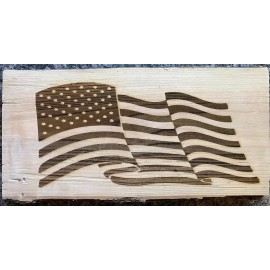 American Laser Engraved Wavy American Flag On Live Edge Elm Slab - Customizable,1