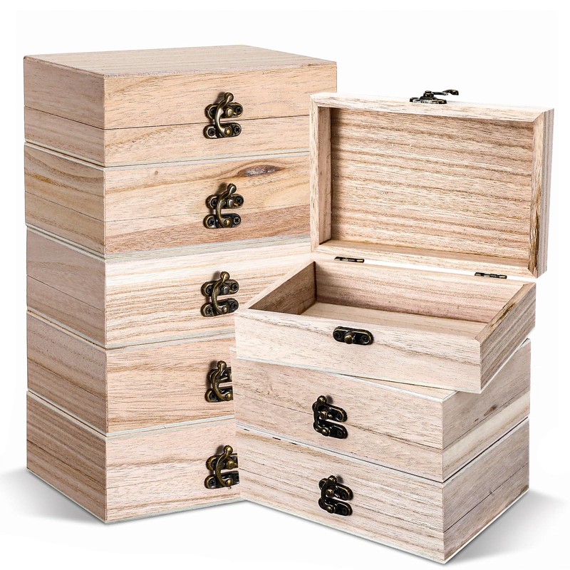 8 Pcs Unfinished Wooden Boxes, 6 x 4 x 2