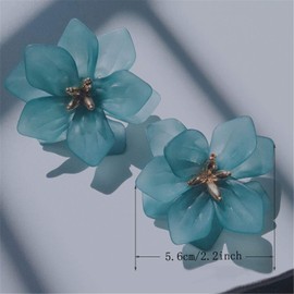 Acrylic Large Flower Stud Earrings Matte Flower Dangle Earrings with Gold Flower Bud for Women