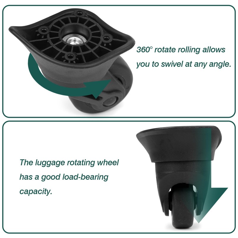 Ech.Apr 2Pcs Luggage Wheels Replacement, Rubber Luggage Swivel Caster, 360