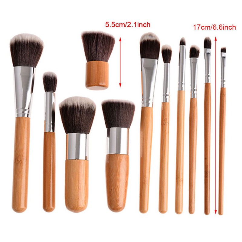 Makeup Brush Set Cream Concealer Palette Wooden Bamboo Handle Carrying