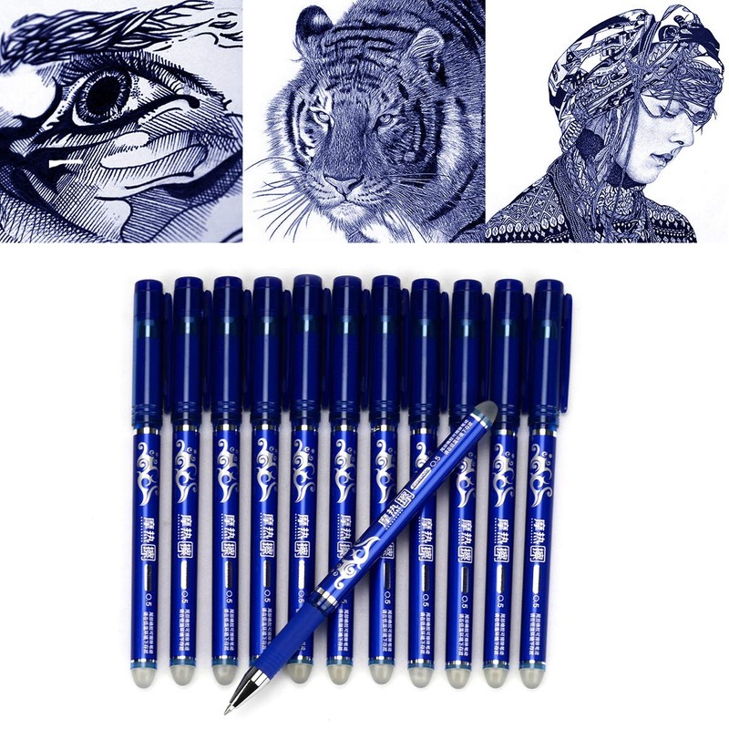 WONOLO 12PCS 0.5mm Erasable Pen Blue Gel Ink Roller Ball