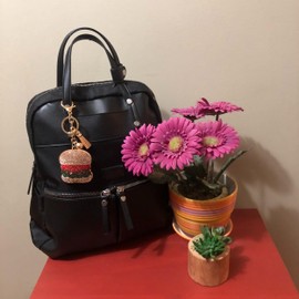 Popfizzy Bling Hamburger Keychain Accessories for Women, Rhinestone Keychains, Purse Charms for Handbags, Car Keys Keychain