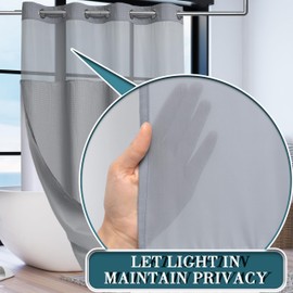 Conbo Mio Hotel Grade Fabric Shower Curtain Set with Snap in Liner for Bathroom with See Through Top Window, Waffle Weave Shower Curtain, Grey, Machine Washable (Waffle-Grey,54"(W) x 74"(H))