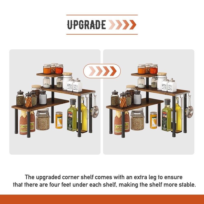 GHWIE Corner Shelf Organizer, 3 Tier Bamboo Kitchen Countertop Rack