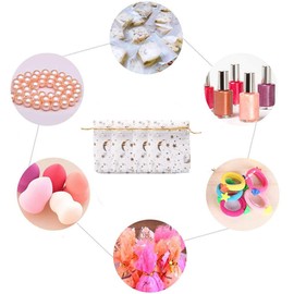 LJFEA 30pcs Organza Bags 7 x 9 cm Organza Gift Bags Stars and Moon Organza Bags Jewellery Bag for Christmas Wedding Party Baby Shower (White)