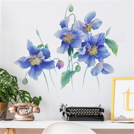 Condessacity Blue Watercolor Flower Wall Sticker Stylish Wall Sticker Large Wall Sticker Removable Flower Living Room Rental Bedroom Wall Decor Cupboard Furniture Wall Sticker Decoration Wall Art
