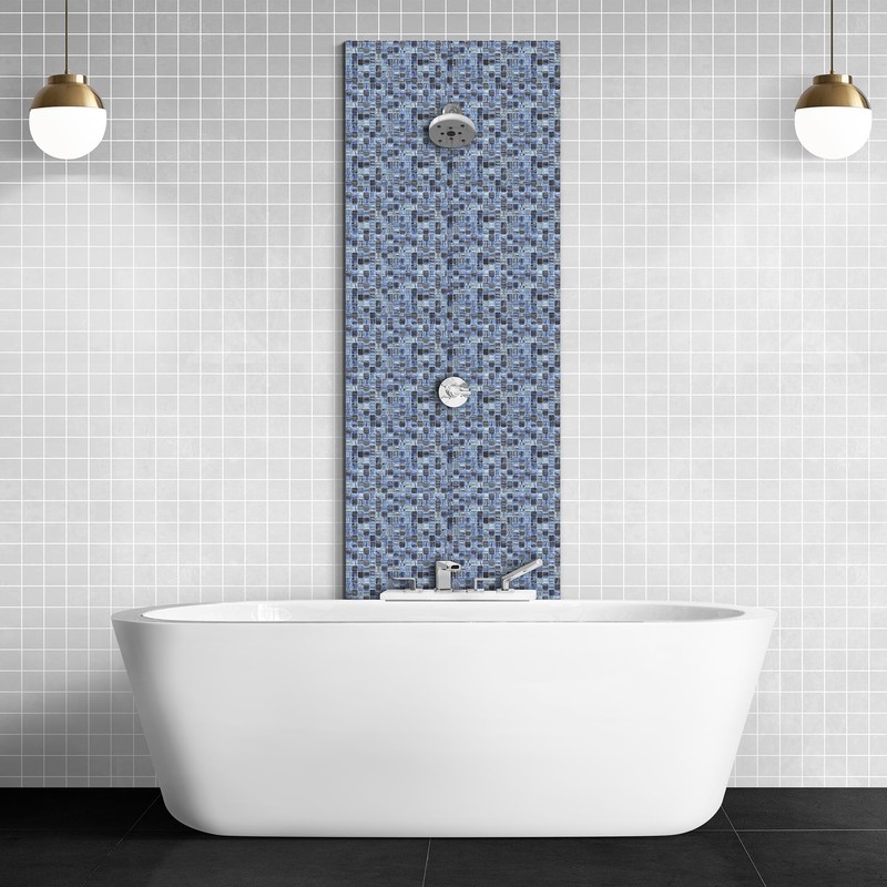 Mesh-Mounted Glass Mosaic Tile Backsplash, 12” x 12” Mixed Blue
