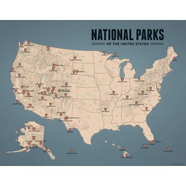 US National Parks Map 11x14 Print (Tan & Slate Blue)