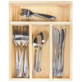 LAUBLUST Wooden Cutlery Tray Approx. 31 x 25 x 7 cm, 4 Cutlery Compartments, Natural Solid Wood - Cutlery Drawer for Drawers