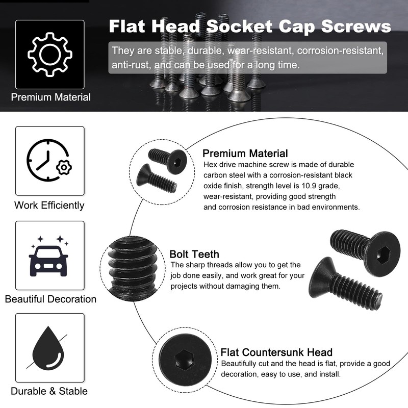 PATIKIL 1/4-20 x 3/4" Flat Head Socket Cap Screws, 20