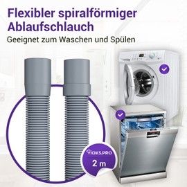 Viоks.pro Washing Machine Drain Hose 2 m with Retaining Arc / Waste Water Hose Washing Machine Hose Dishwasher Drain Hose Dishwasher