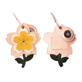 Cute Leather Luggage Tag Holder with Airtag Case Set,Hidden Compartment for AirTag Travel Suitcase Tracking Case with Stainless Steel Loop,Name ID Label(Yellow Cherry Blossoms)