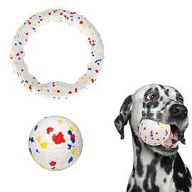 Dog Chew Ring and Ball Toy Set, Floating Water Toy, Teeth Cleaning and Exercise,Tough Rubber Chewing Toy for Large