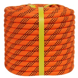 Double Braided Polyester Rope (1/2 in x 200 ft) Strong Arborist Rigging Rope 48 Strands for Tree Work Climbing Pulling Sailing, Orange/Black