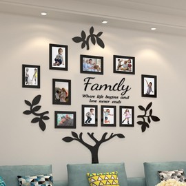 Family Tree collage picture frames for wall-Multi acrylic 3D DIY Stickers pictures frame wall decor for living room Home decorations Black Lagre 47 * 47 inchs
