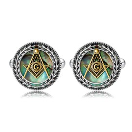 Masonic Cuff Links for Men Sterling Silver Abalone Shell Freemason Cufflinks Freemasonry Jewelry for Men