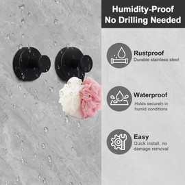 KaloTidy Suction Cup Hooks for Glass Window, Bathroom, Shower, Smooth Tile – Heavy-Duty, Waterproof, Rustproof, Removable, Reusable No-Drill Hooks for Towels, Loofah, Robes (Matte Black, 2-Pack)