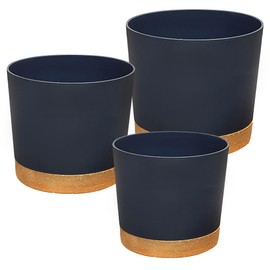 RUBBER BOND Plastic Plant Pots 3 Pack - Modern Indoor/Outdoor Planters for Home Decor - Weather-Resistant Flower Pots - Ideal for Stylish Garden and Patio Decor (Grey Round)