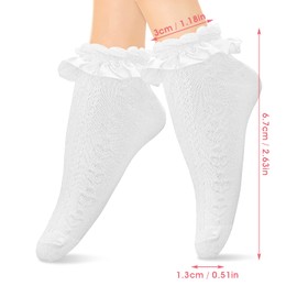 Sibba Ruffle Liners Lace Ankle Socks 1 Pair Heart-shaped Frilly Crew Elastic Cotton Sock Princess Fairy Goth Cuffs Lovely Dress for Lady Girls Schoolgirl Clothing Costume Solid Color (White)