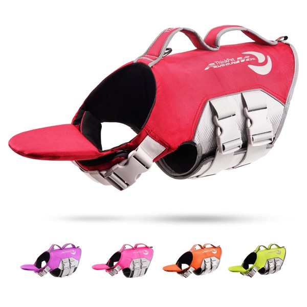 ThinkPet Dog Life Jacket Reflective Lifesaver Floating Vest Adjustable Red