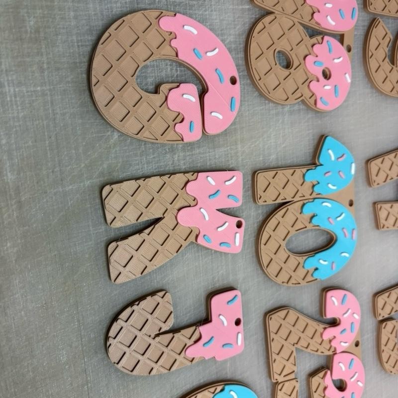 Ice Cream Drip Number Bag Tag:_Purple_Light Blue