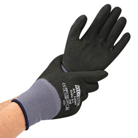 FRANZ MENSCH Hygostar Fine Knit Gloves Ergo Flex 4/4 Coated Nitrile PU Coating, Pack of 12, Grey/Black, 7/S, L: 23 cm, Fine Knitted Gloves, Work Gloves, Assembly Gloves