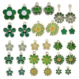 ARTISAMILY 30pcs Blossoms Daisy Sunflower Flower Dangle Earring Pendants Cute Flower Bracelet Keychain Charms Green Theme Decorative Charms 9-20 mm for Necklace Jewelry Making DIY Crafts