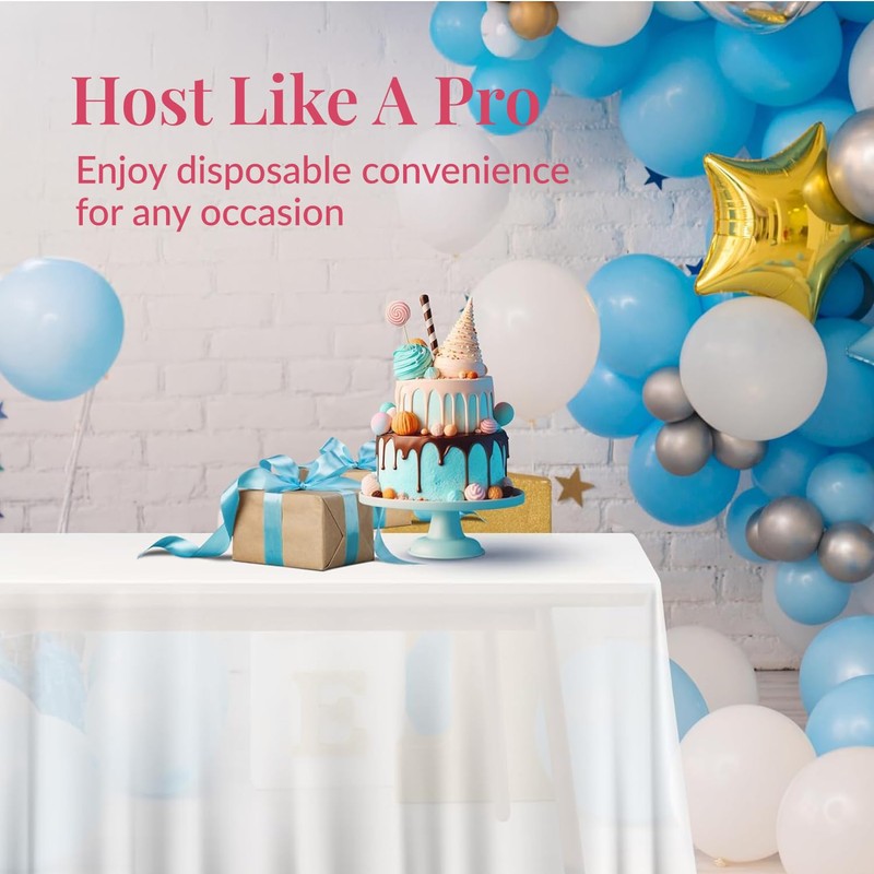 Prestee 4 Pack White Plastic Table Cloth Disposable - 108